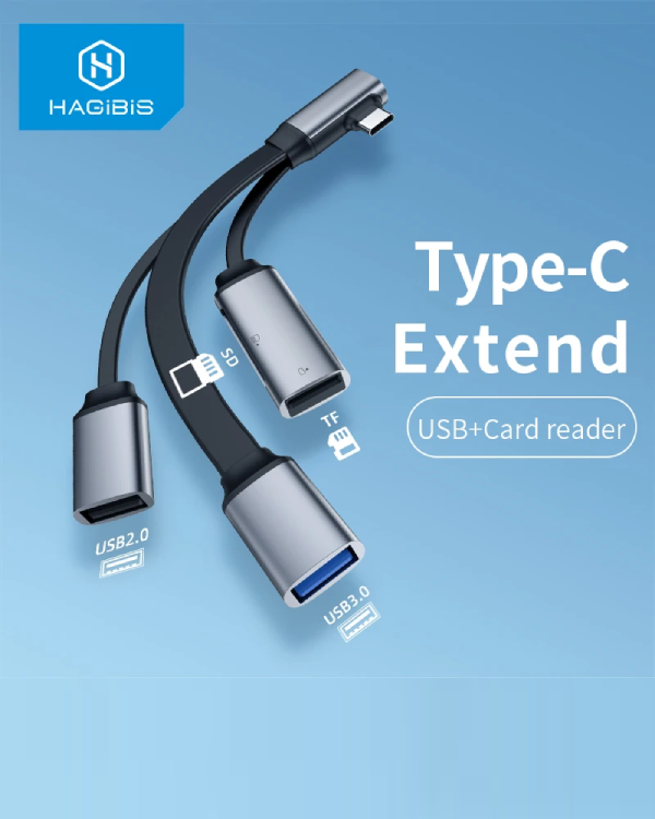 Type C to USB ჰაბი + ბარათის წამკითხველი 4 in 1